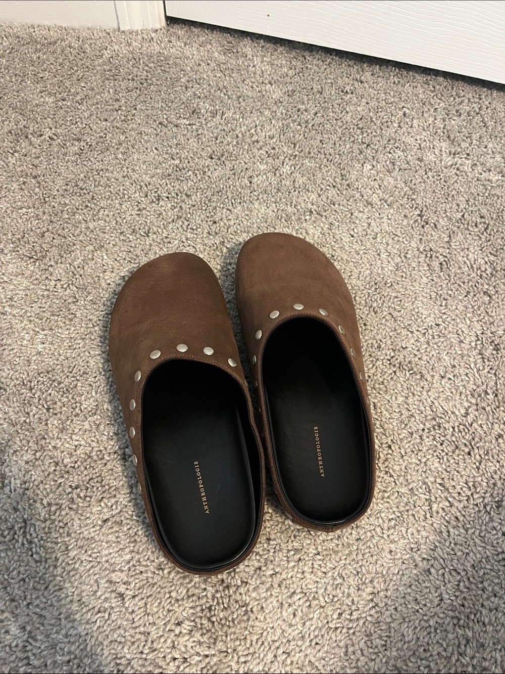 Anthropologie Brown Studded Slip-On Clogs